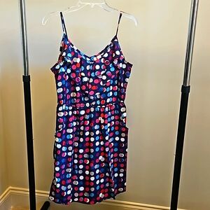 Red Camel casual dress, polkadots, colorful, size L, midi dress with pockets!